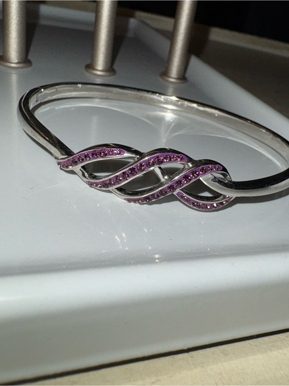 Silver Bracelet with Purple Crystal Twist Accent